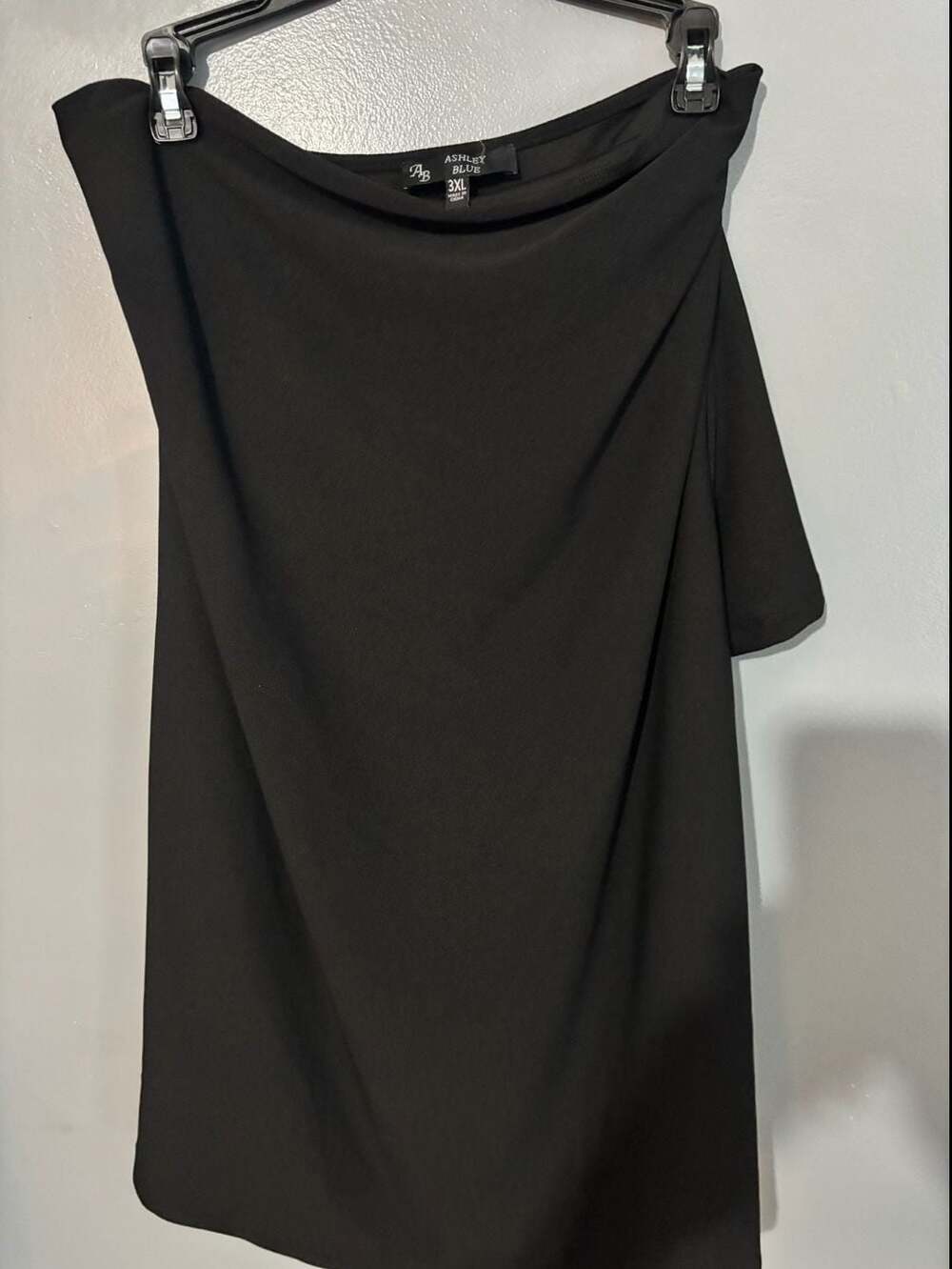 Ashley Blue Black Off-Shoulder Asymmetrical Hem Shirt 3XL